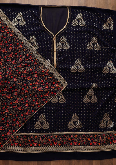 Navy Blue Sequins Georgette Designer Semi-Stitched Salwar Suit - Koskii