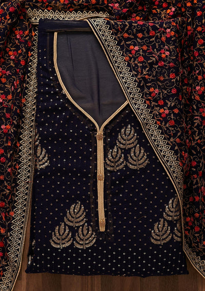 Navy Blue Sequins Georgette Designer Semi-Stitched Salwar Suit - Koskii