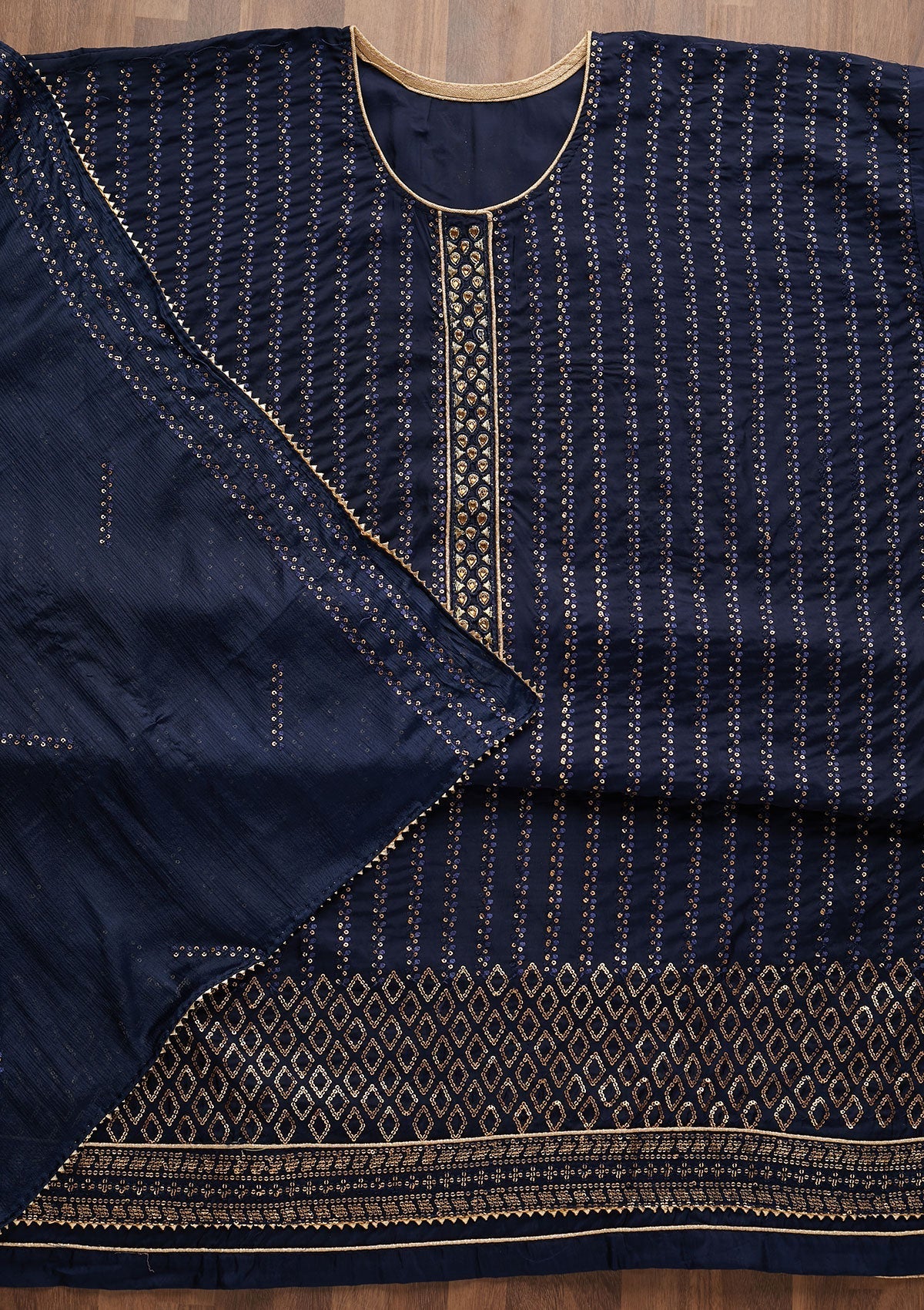 Navy Blue Sequins Georgette Designer Semi-Stitched Salwar Suit - Koskii