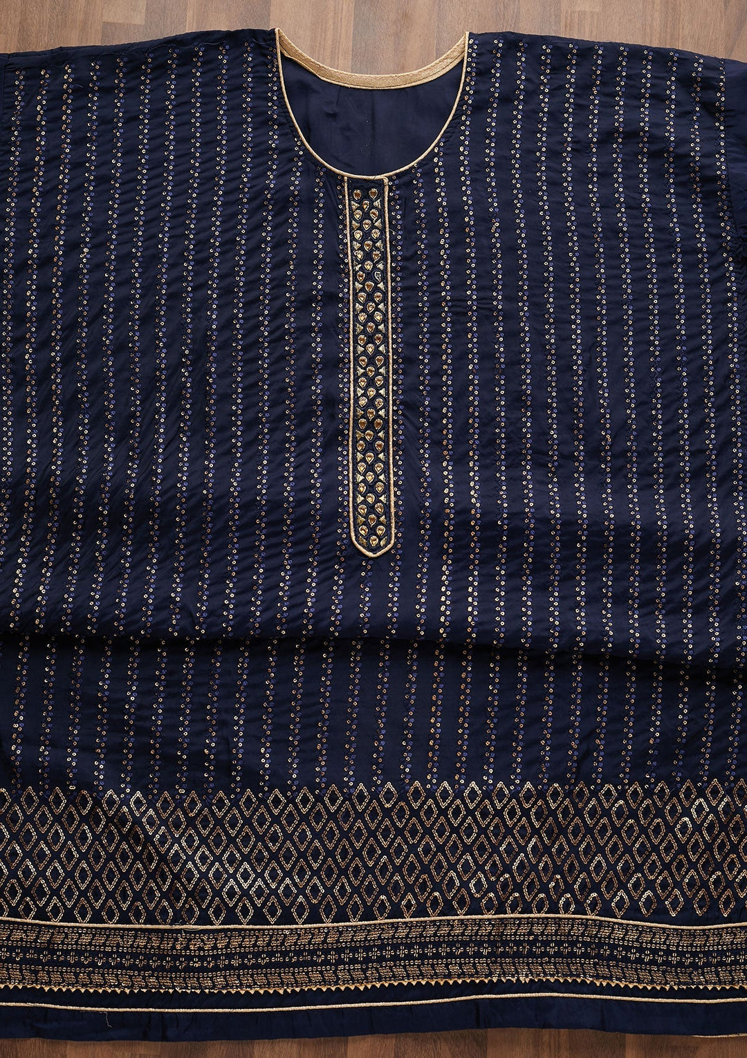Navy Blue Sequins Georgette Designer Semi-Stitched Salwar Suit - Koskii