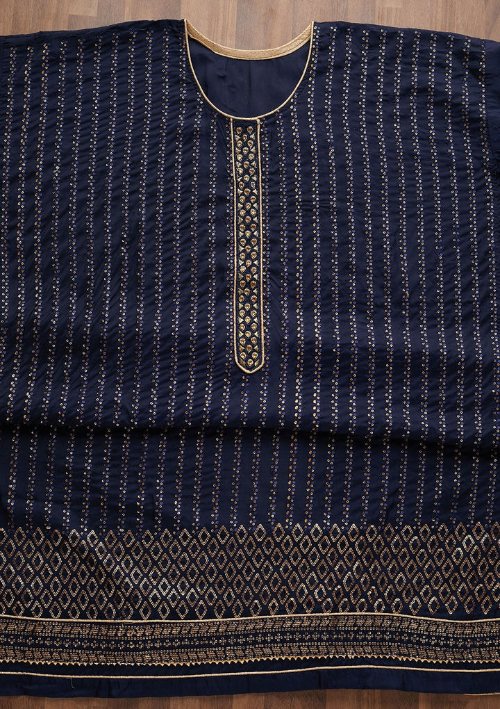 Navy Blue Sequins Georgette Designer Semi-Stitched Salwar Suit - Koskii