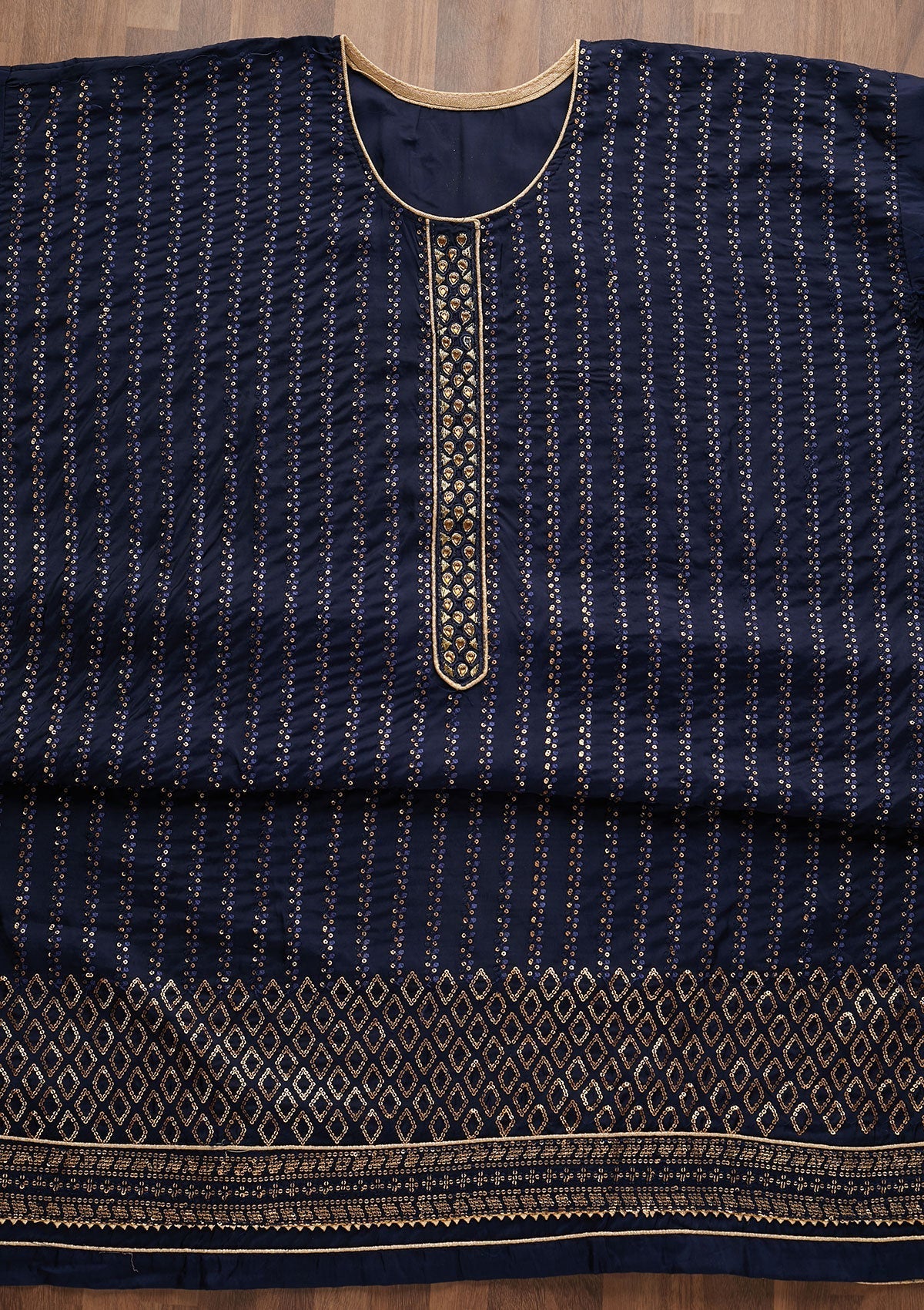 Navy Blue Sequins Georgette Designer Semi-Stitched Salwar Suit - Koskii