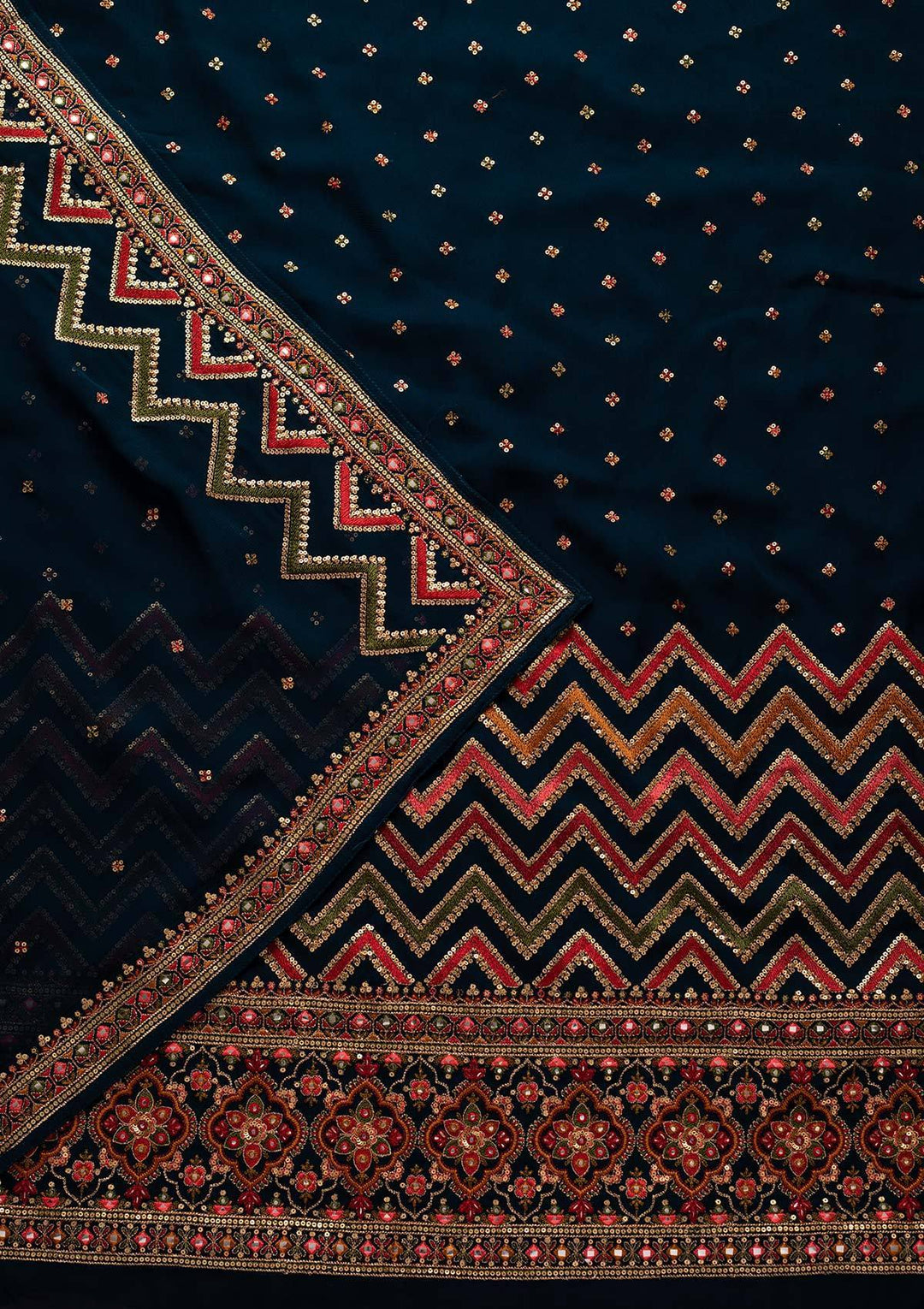 Navy Blue Sequins Georgette Designer Unstitched Salwar Suit - koskii