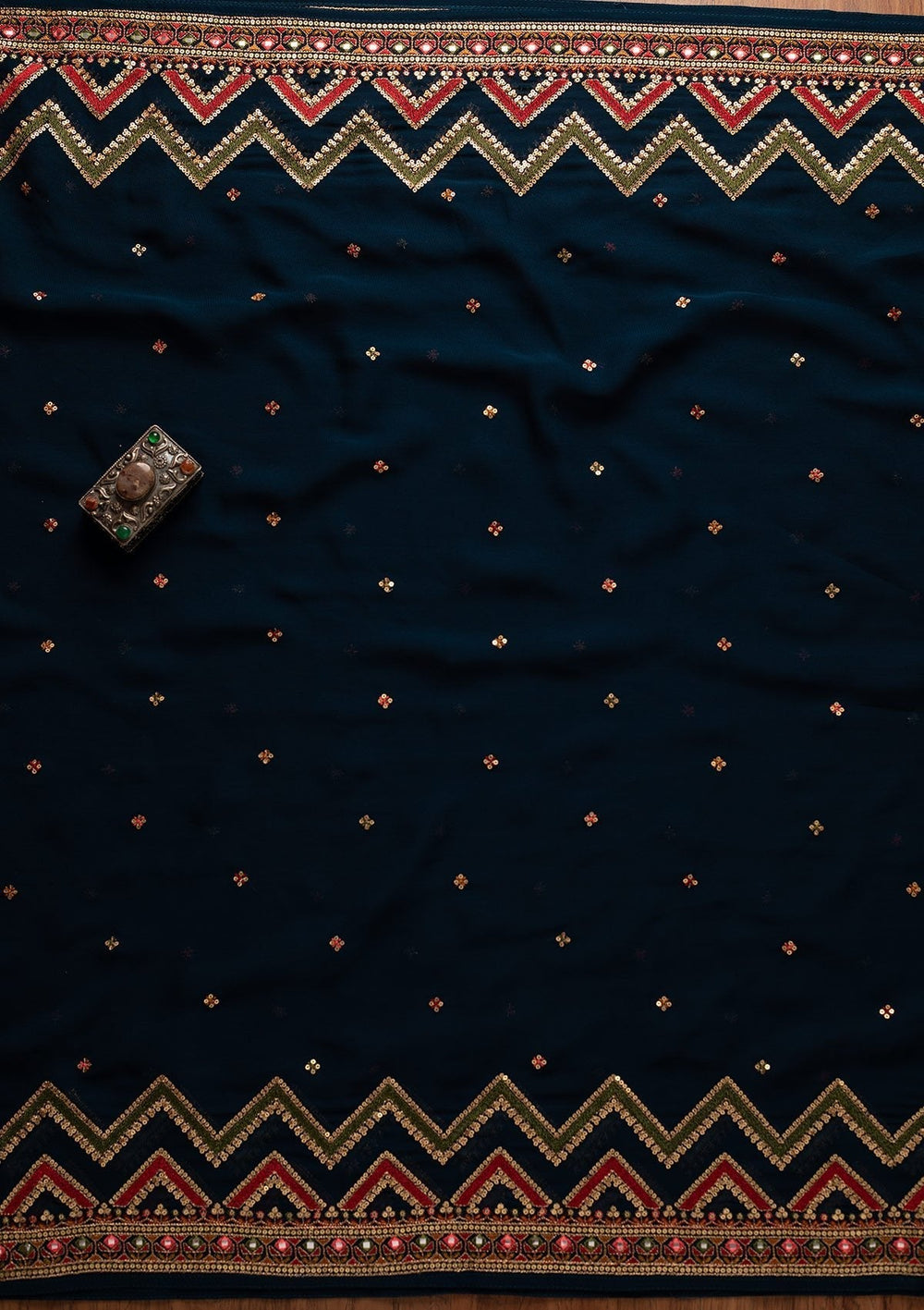 Navy Blue Sequins Georgette Designer Unstitched Salwar Suit - koskii