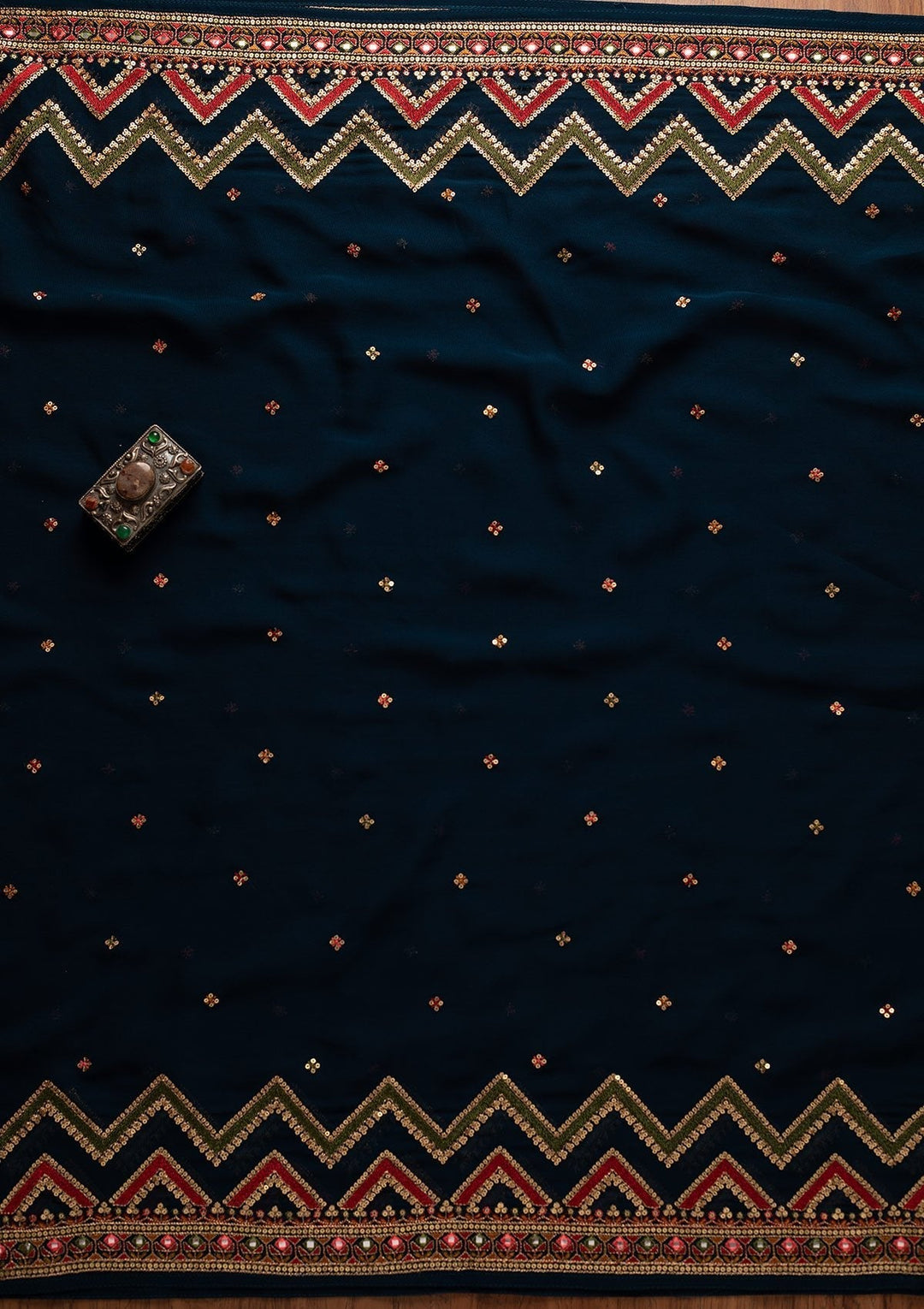 Navy Blue Sequins Georgette Designer Unstitched Salwar Suit - koskii