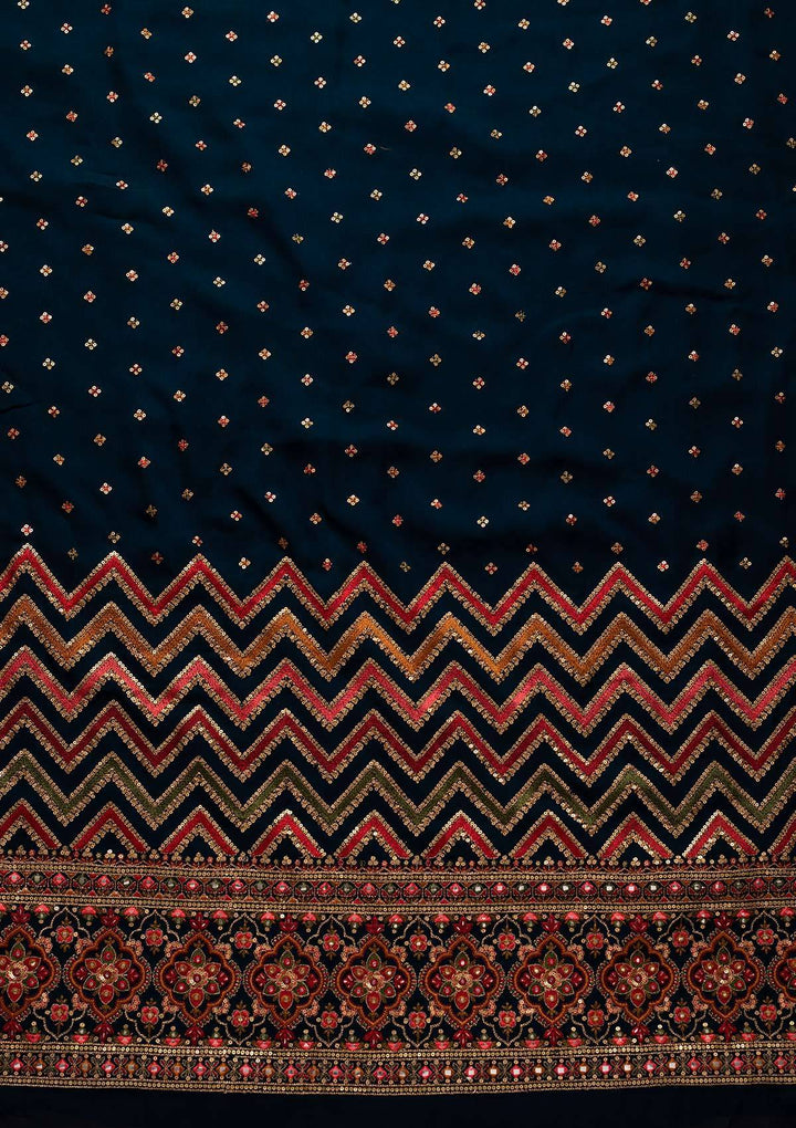 Navy Blue Sequins Georgette Designer Unstitched Salwar Suit - koskii