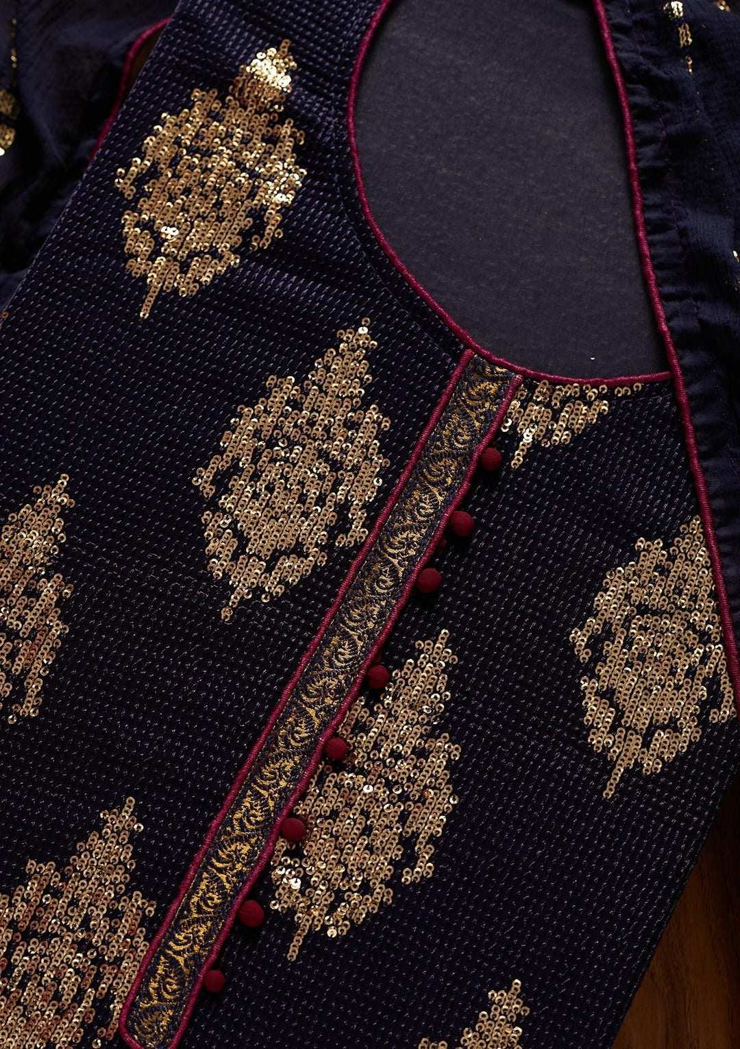 Navy Blue Sequins Georgette Designer Unstitched Salwar Suit - koskii