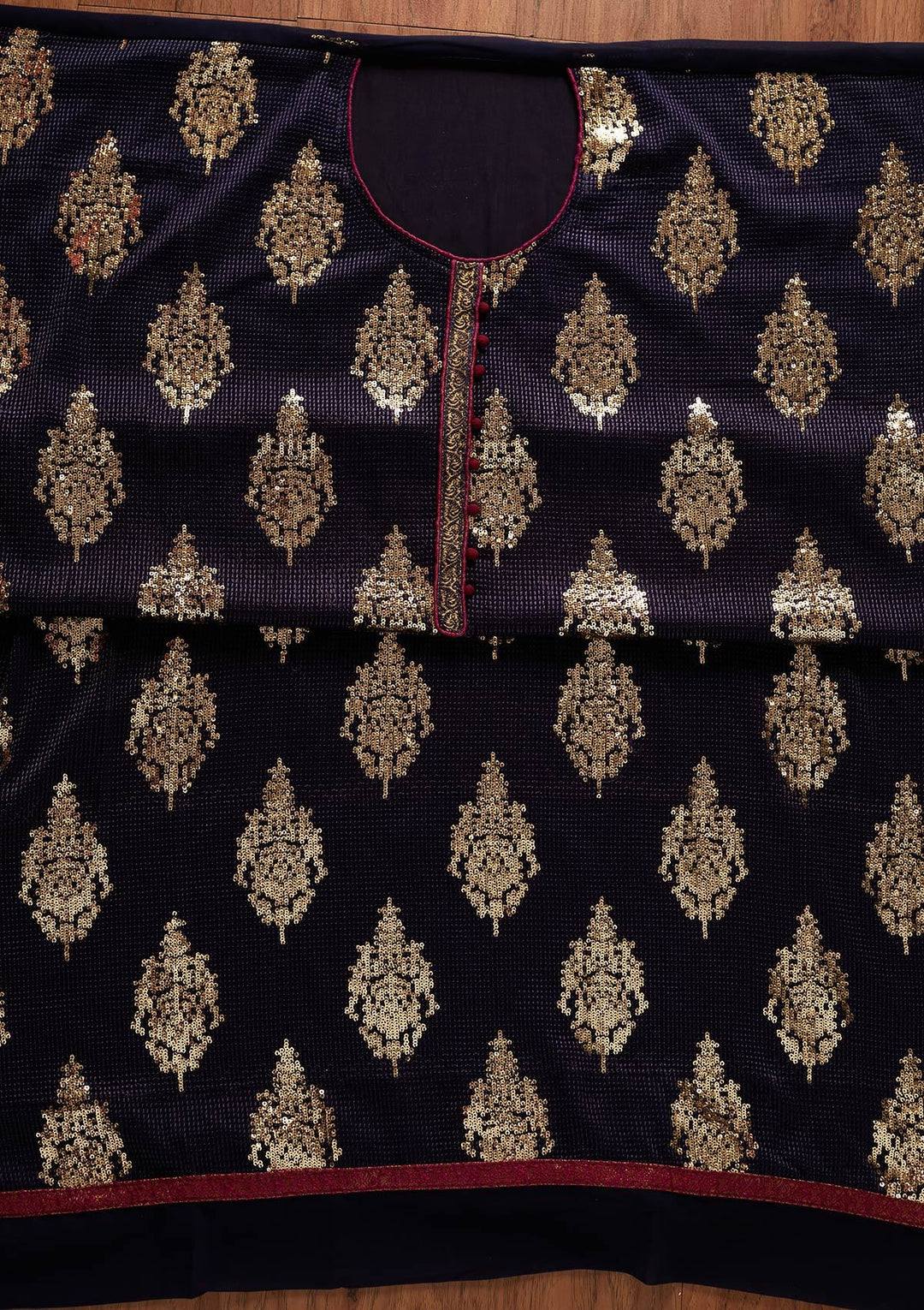Navy Blue Sequins Georgette Designer Unstitched Salwar Suit - koskii
