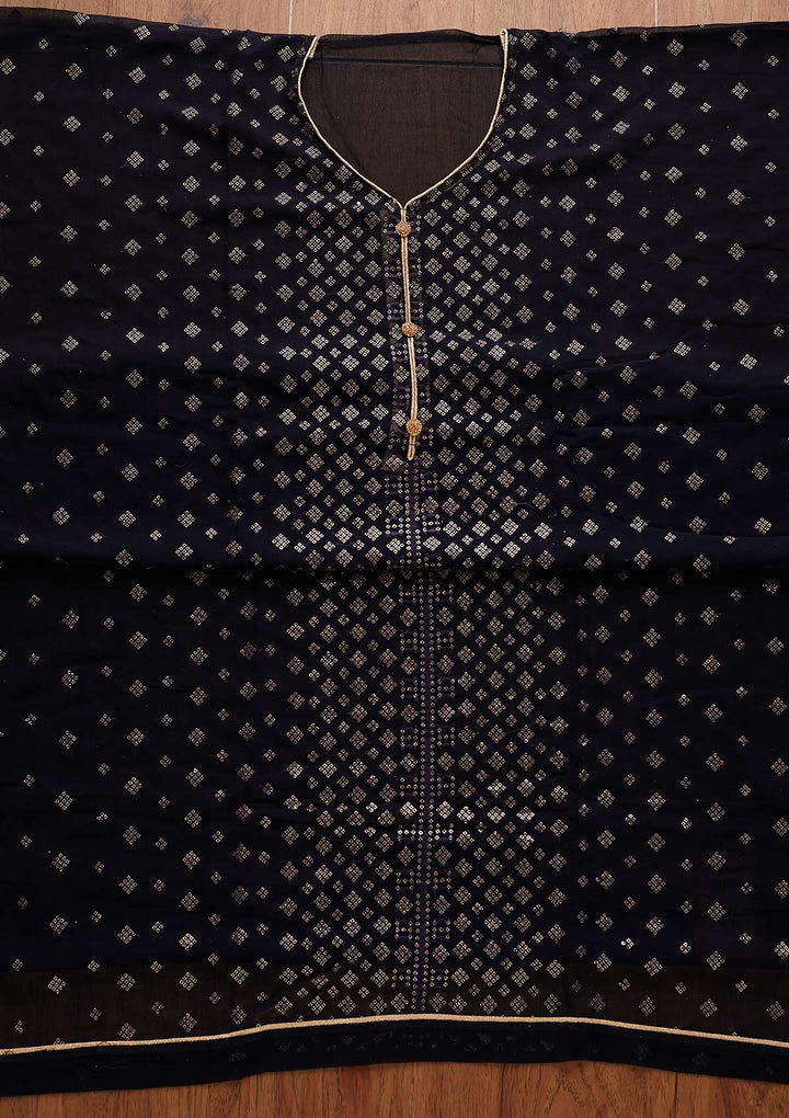 Navy Blue Sequins Georgette Designer Unstitched Salwar Suit - Koskii