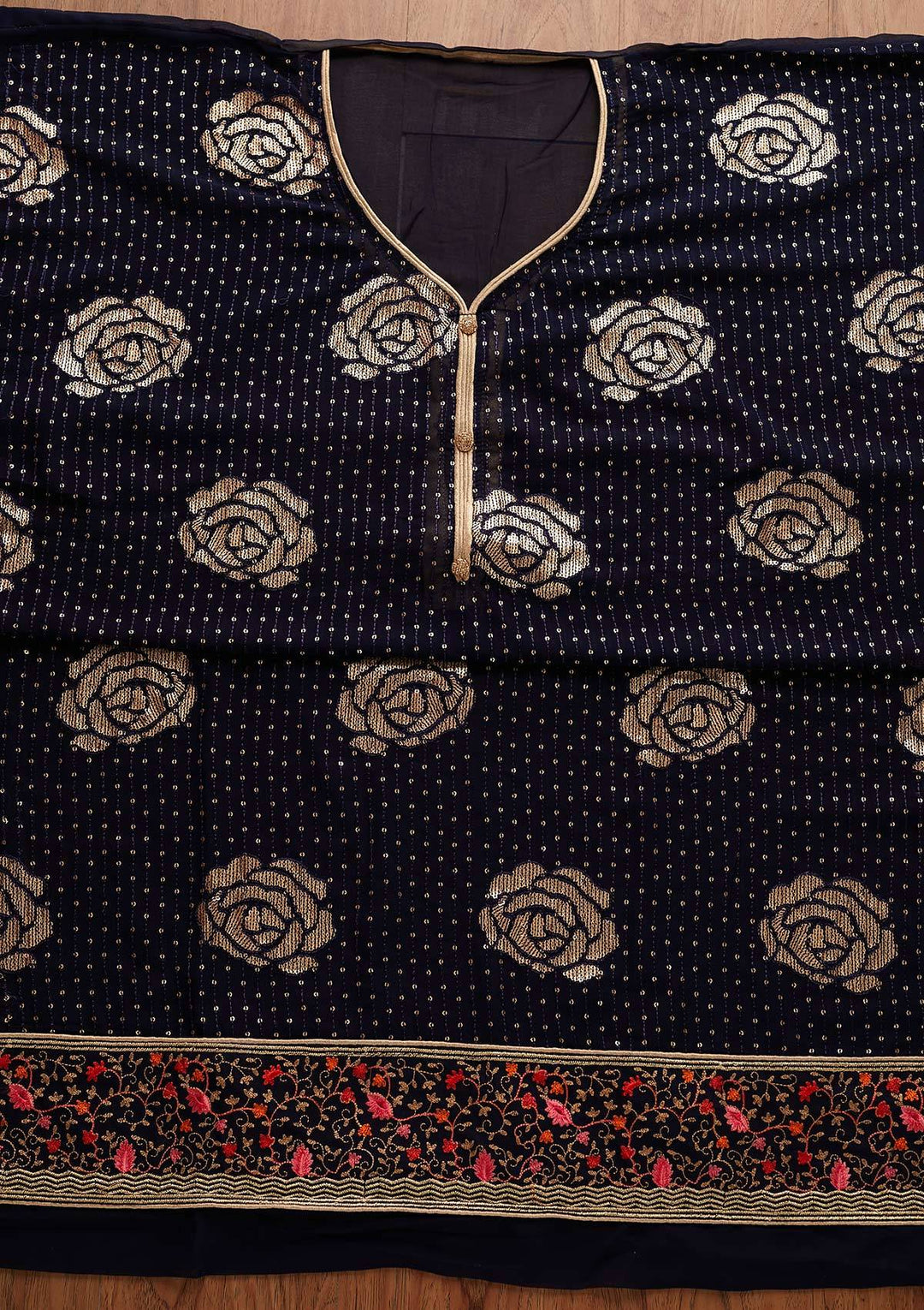 Navy Blue Sequins Georgette Designer Semi-Stitched Salwar Suit - Koskii