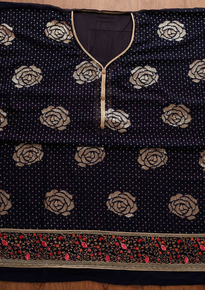 Navy Blue Sequins Georgette Designer Semi-Stitched Salwar Suit - Koskii