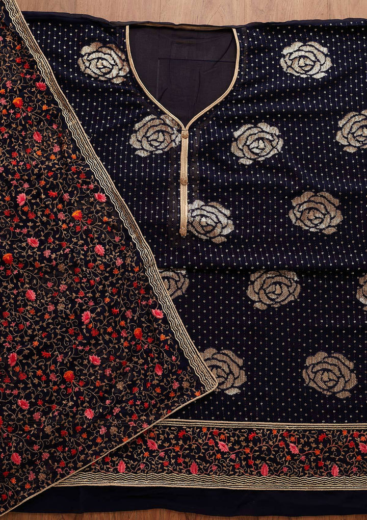Navy Blue Sequins Georgette Designer Semi-Stitched Salwar Suit - Koskii
