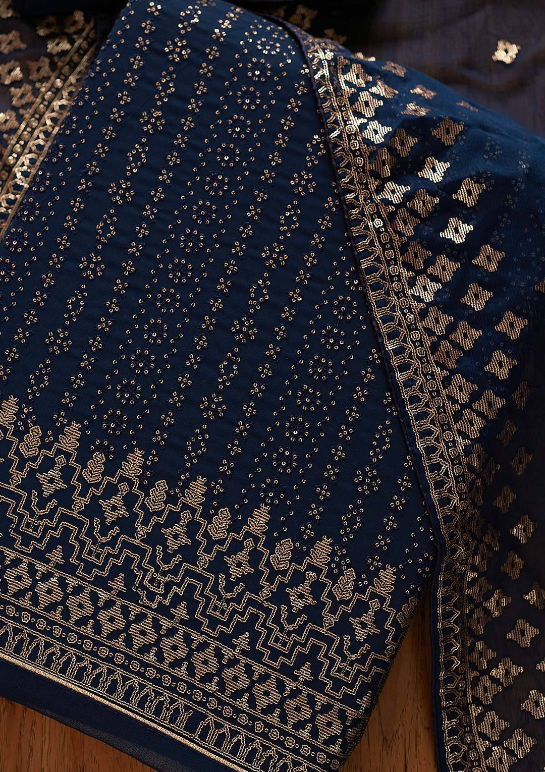 Navy Blue Sequins Georgette Designer Unstitched Salwar Suit - Koskii
