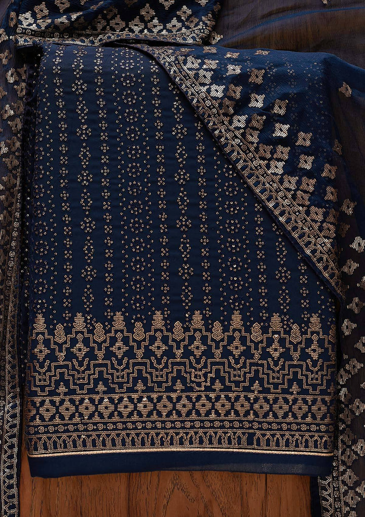Navy Blue Sequins Georgette Designer Unstitched Salwar Suit - Koskii