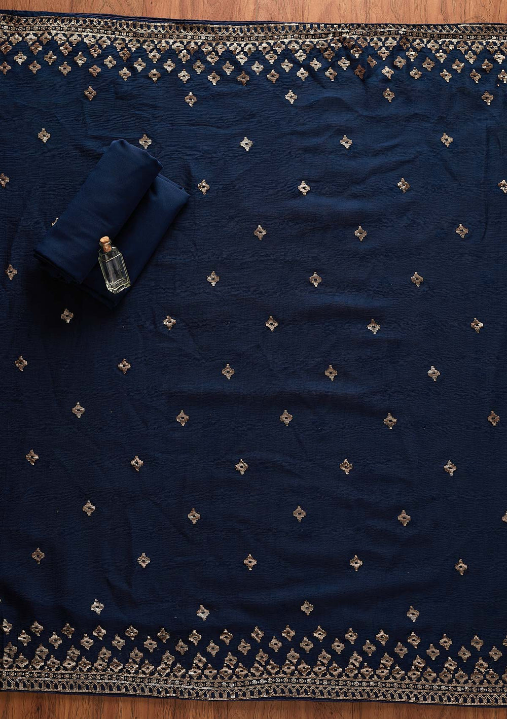 Navy Blue Sequins Georgette Designer Unstitched Salwar Suit - Koskii