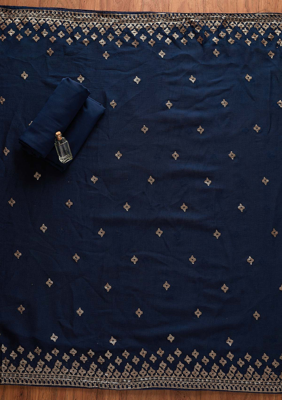Navy Blue Sequins Georgette Designer Unstitched Salwar Suit - Koskii