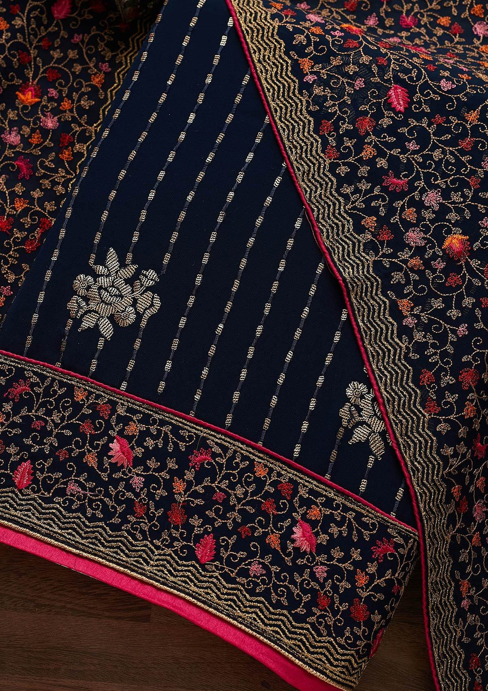 Navy Blue Sequins Georgette Designer Unstitched Salwar Suit - Koskii