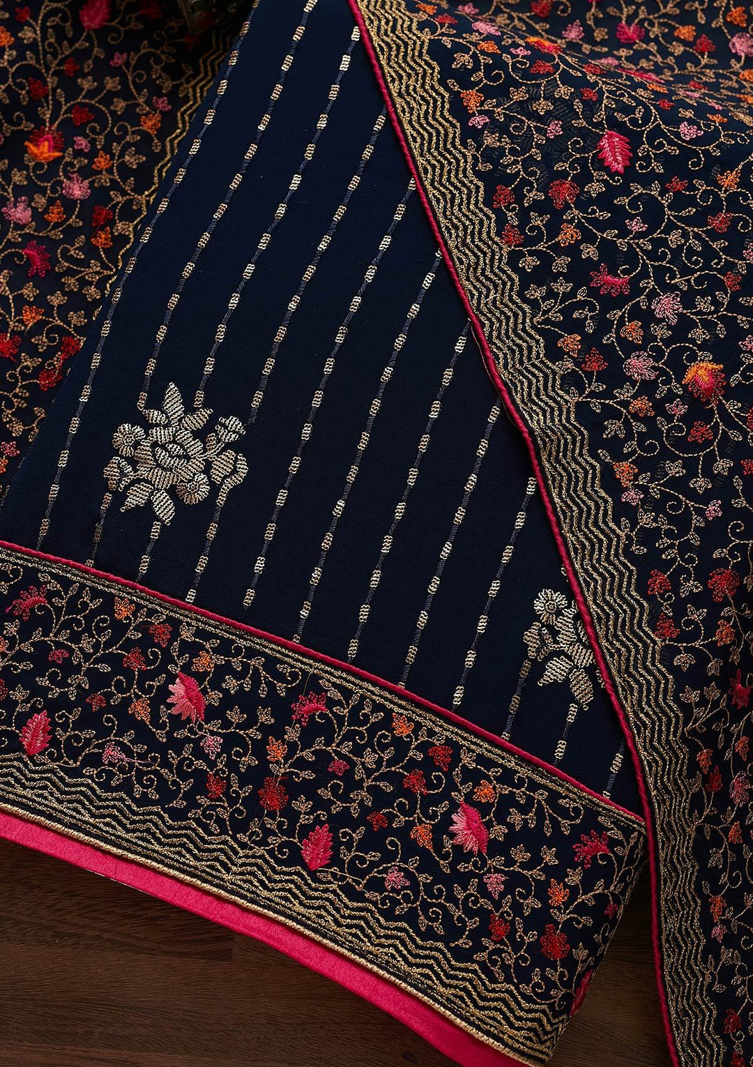 Navy Blue Sequins Georgette Designer Unstitched Salwar Suit - Koskii