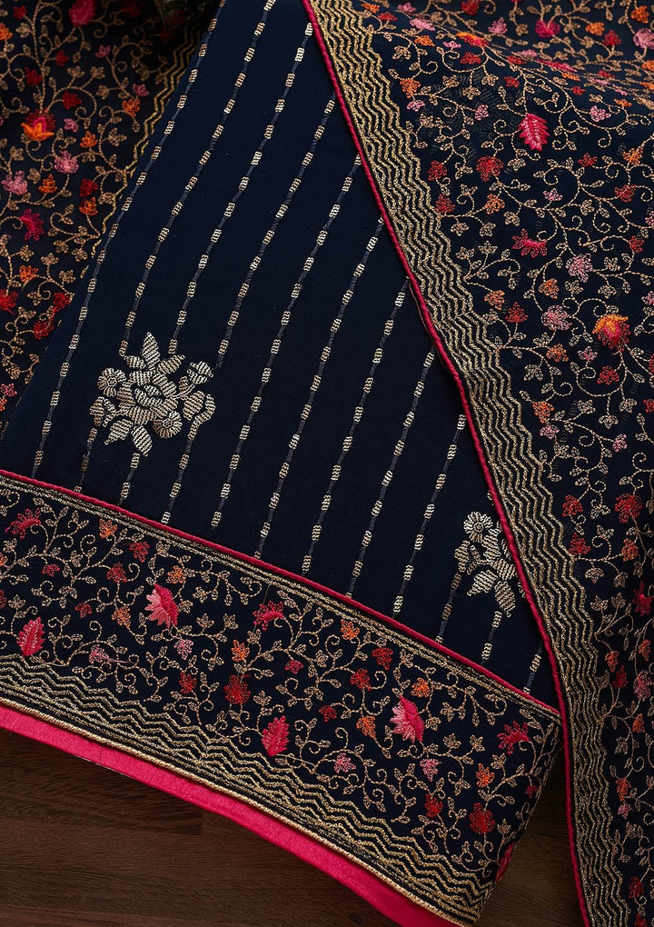 Navy Blue Sequins Georgette Designer Unstitched Salwar Suit - Koskii