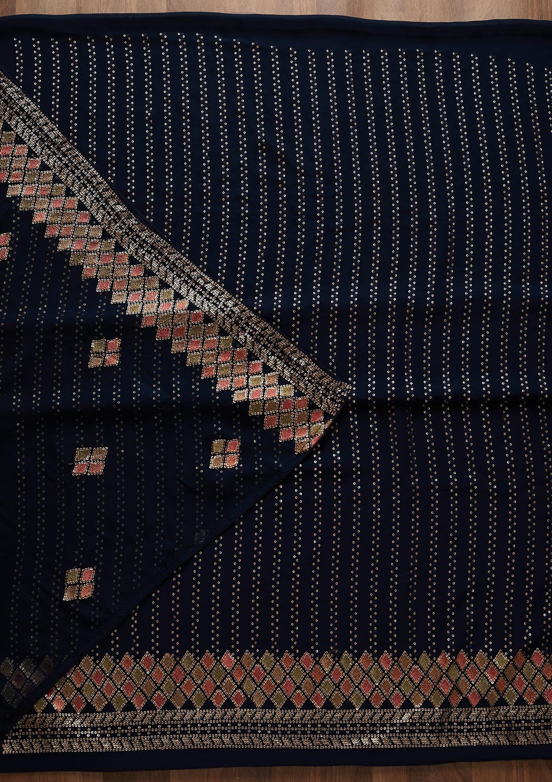 Navy Blue Sequins Georgette Designer Unstitched Salwar Suit - Koskii