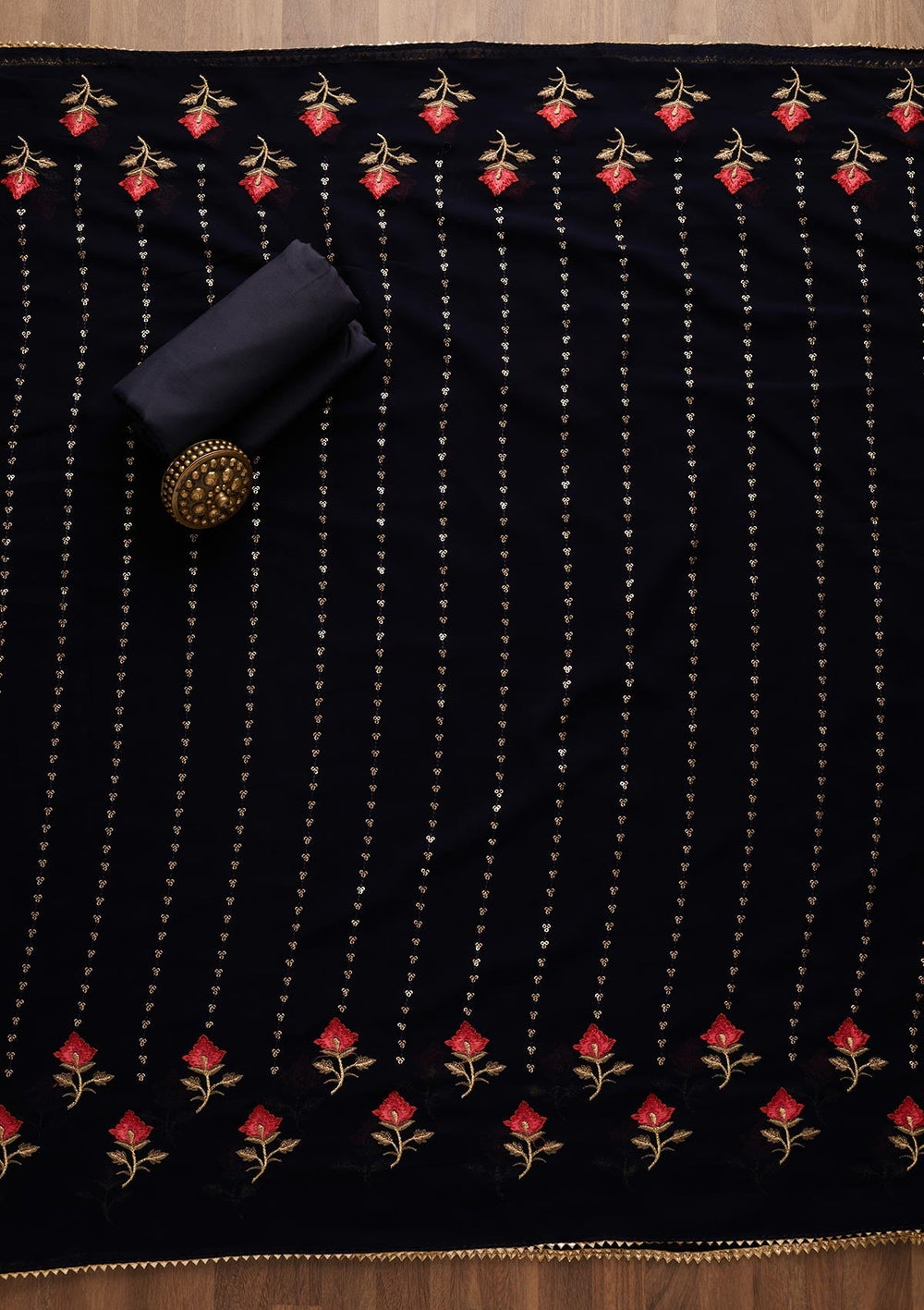 Navy Blue Sequins Georgette Unstitched Salwar Suit-Koskii