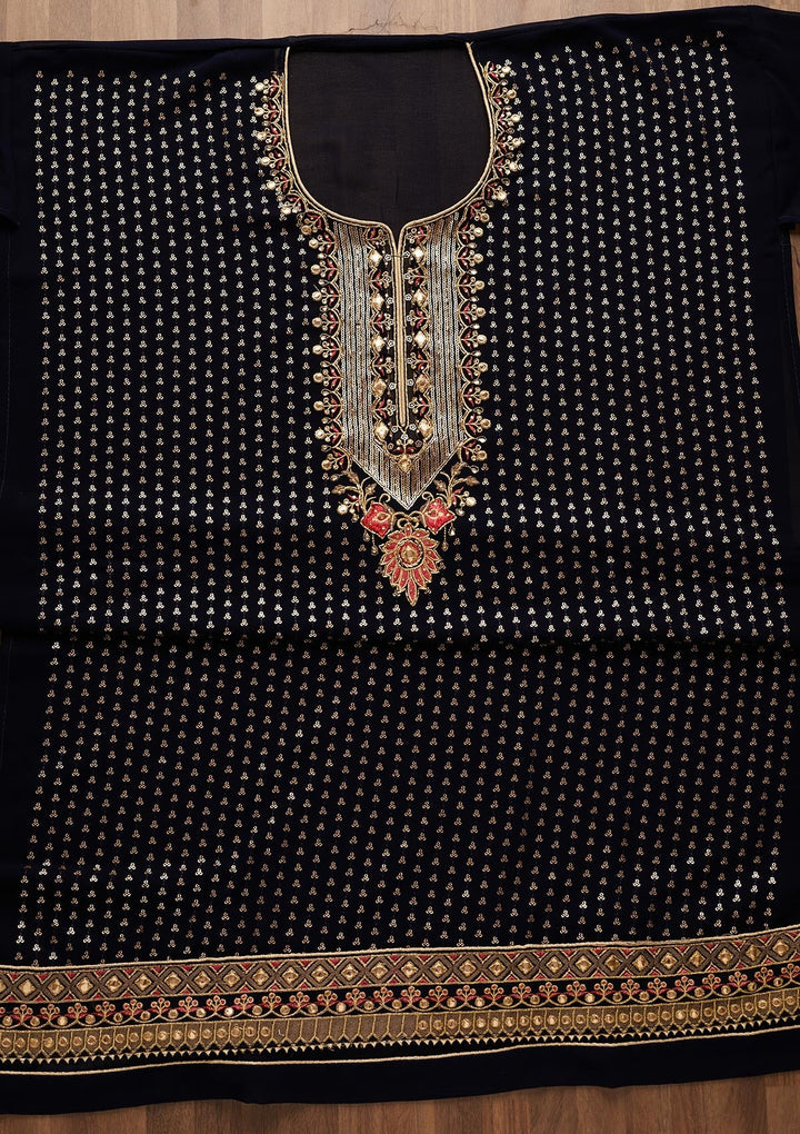 Navy Blue Sequins Georgette Unstitched Salwar Suit-Koskii