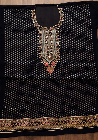 Navy Blue Sequins Georgette Unstitched Salwar Suit-Koskii