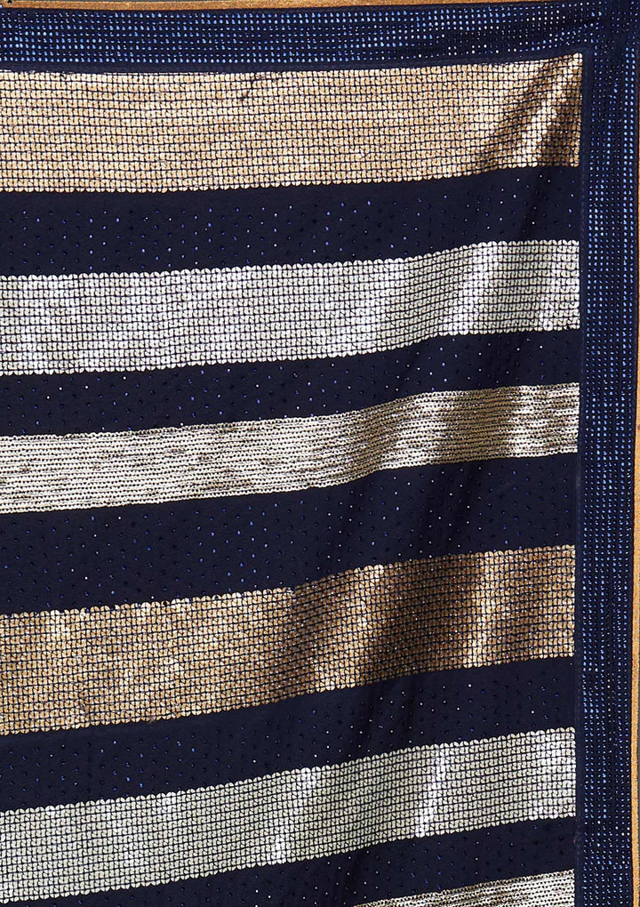 Navy Blue Sequins Georgette Saree - Koskii