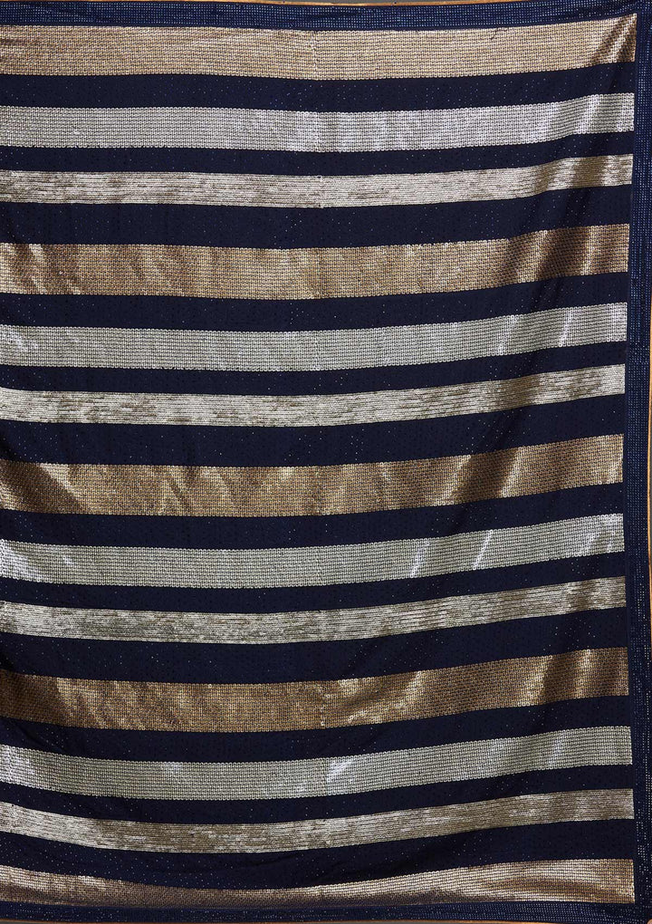 Navy Blue Sequins Georgette Saree - Koskii