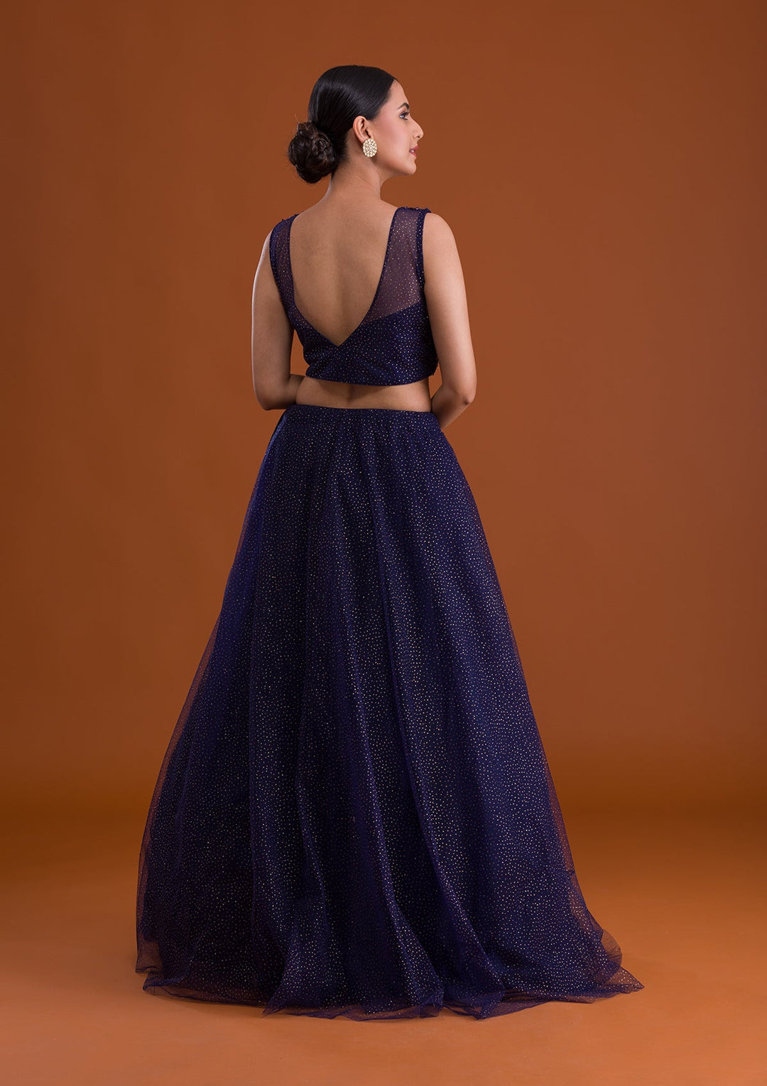Navy Blue Sequins Net Designer Lehenga-Koskii