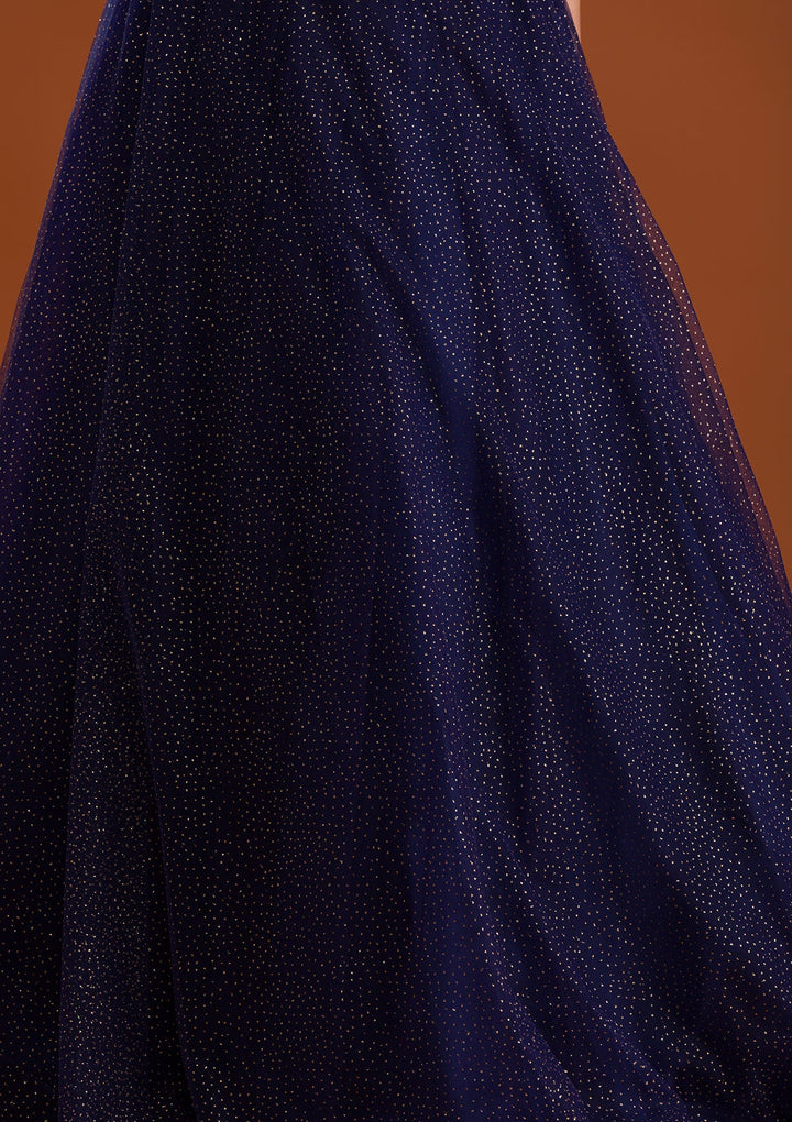 Navy Blue Sequins Net Designer Lehenga-Koskii