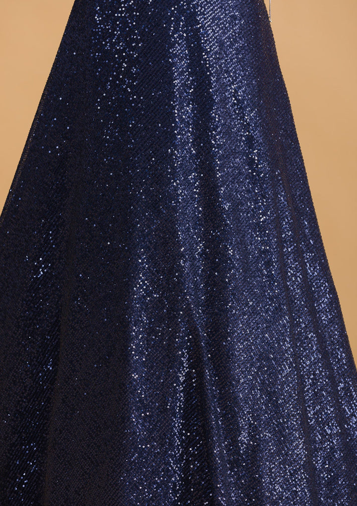 Navy Blue Sequins Net Readymade Lehenga-Koskii