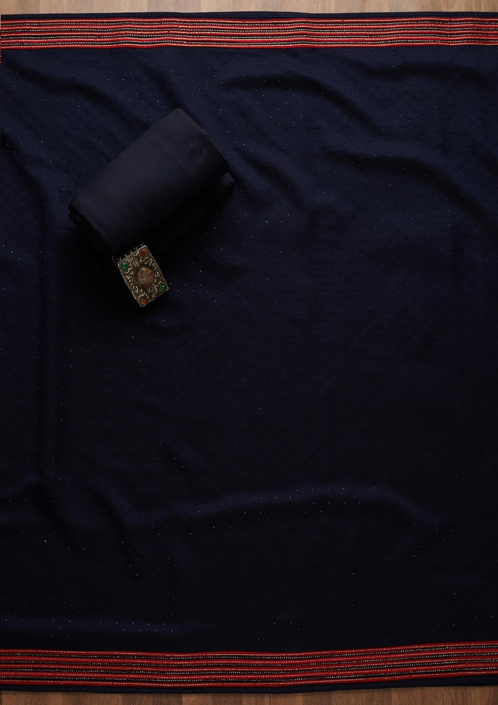 Navy Blue Sequins Raw Silk Unstitched Salwar Suit-Koskii