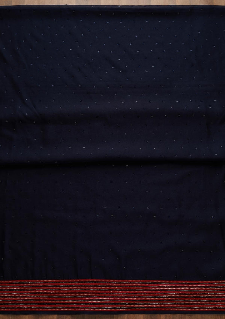 Navy Blue Sequins Raw Silk Unstitched Salwar Suit-Koskii
