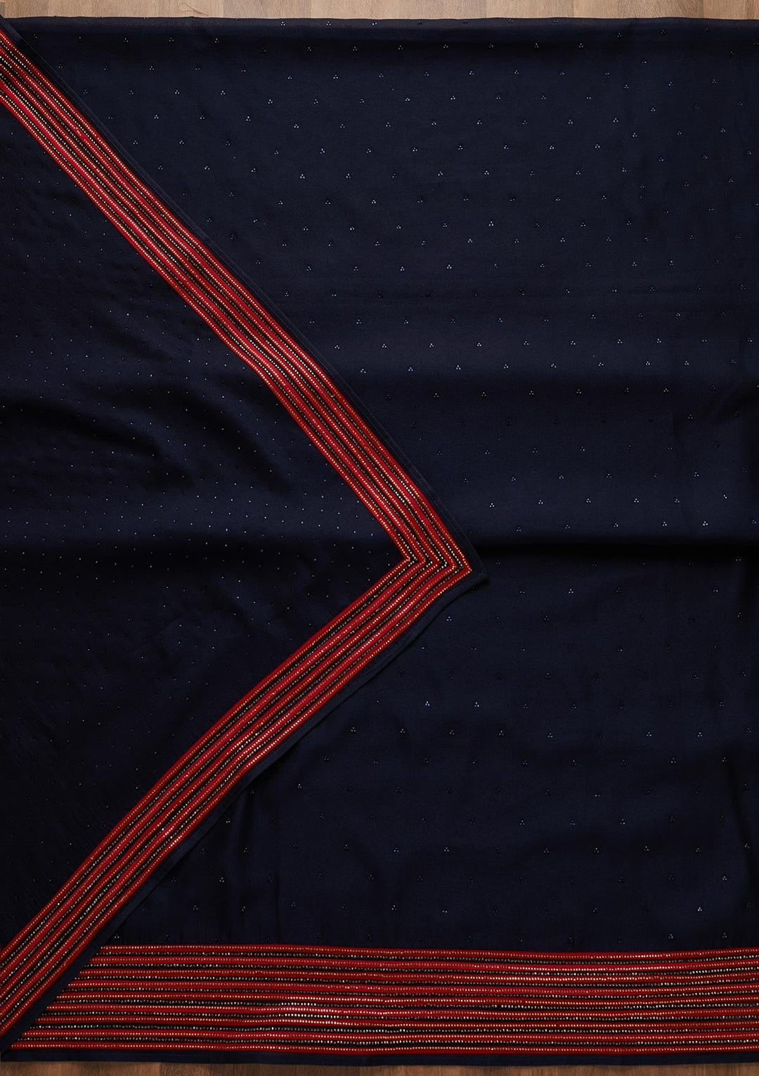 Navy Blue Sequins Raw Silk Unstitched Salwar Suit-Koskii