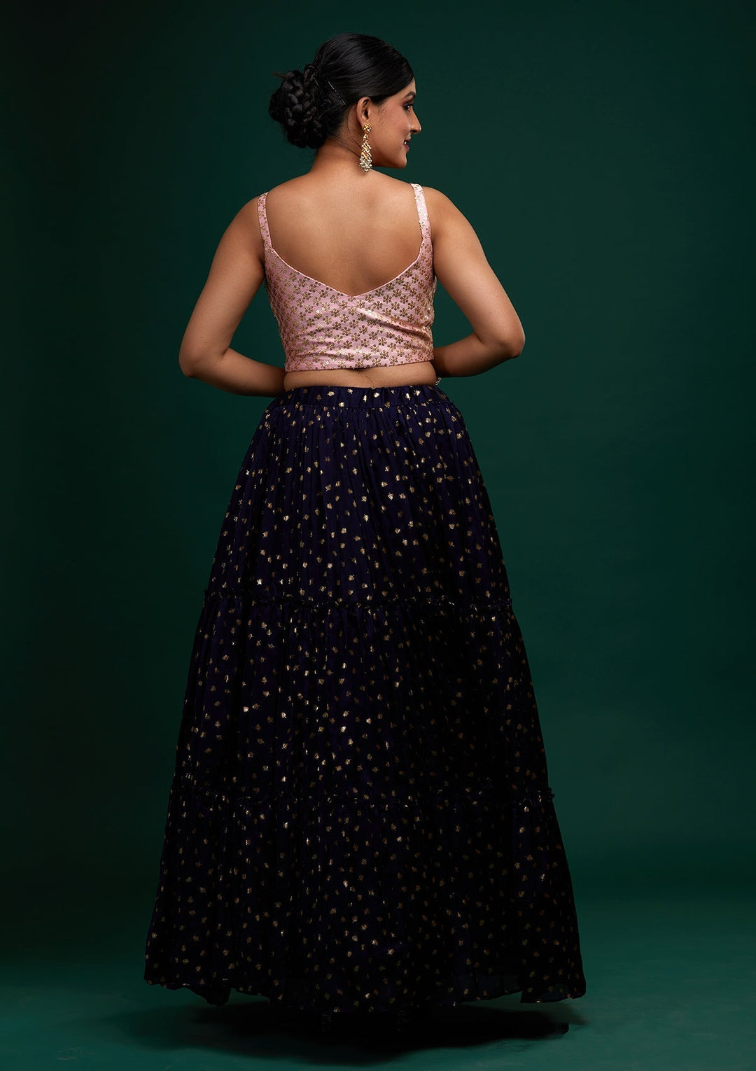 Navy Blue Sequins Semi Crepe Designer Lehenga - Koskii