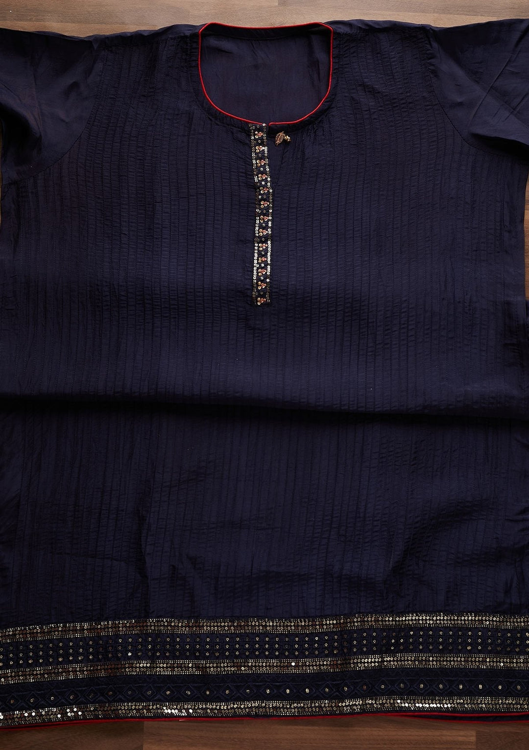 Navy Blue Sequins Semi Crepe Designer Semi-Stitched Salwar Suit - Koskii