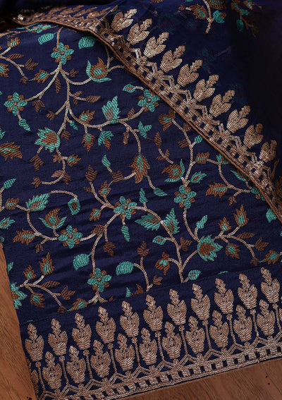 Navy Blue Sequins Semi Crepe Designer Unstitched Salwar Suit - koskii