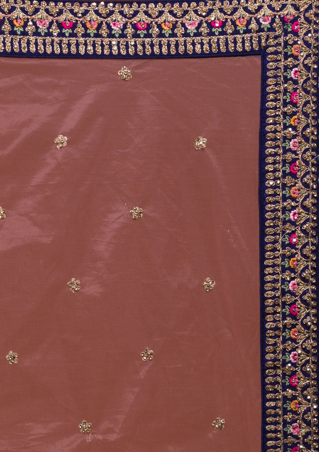 Navy Blue Silver Stonework Raw Silk Designer Lehenga-Koskii