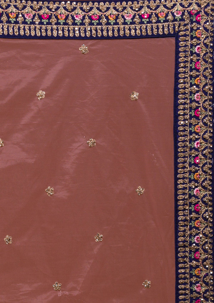 Navy Blue Silver Stonework Raw Silk Designer Lehenga-Koskii