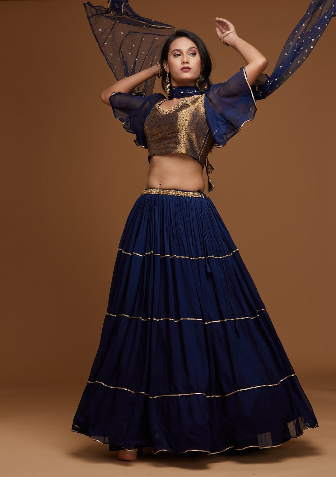 Navy Blue Stonework Georgette Designer Lehenga - Koskii