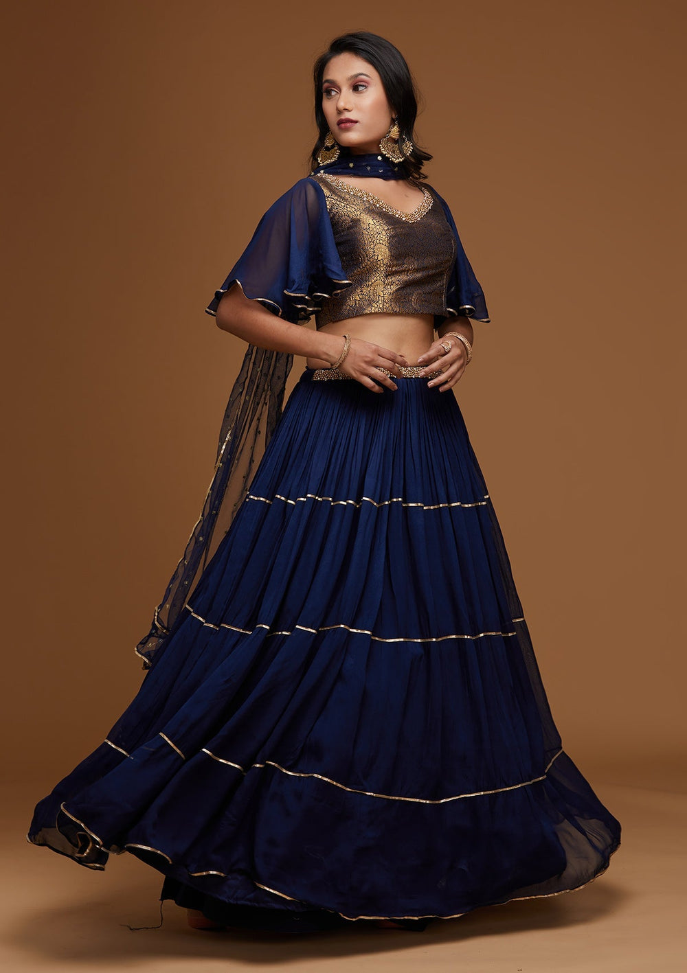 Navy Blue Stonework Georgette Designer Lehenga-Koskii