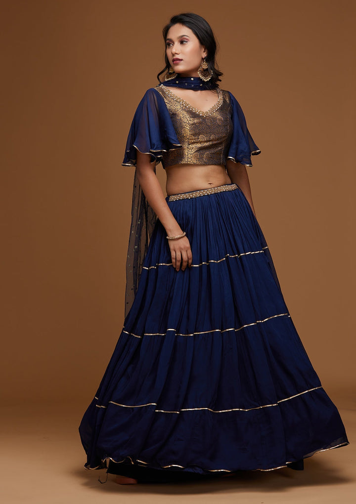 Navy Blue Stonework Georgette Designer Lehenga-Koskii