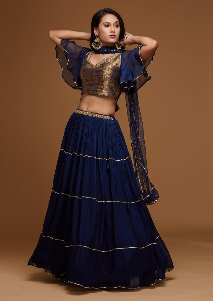 Navy Blue Stonework Georgette Designer Lehenga - Koskii