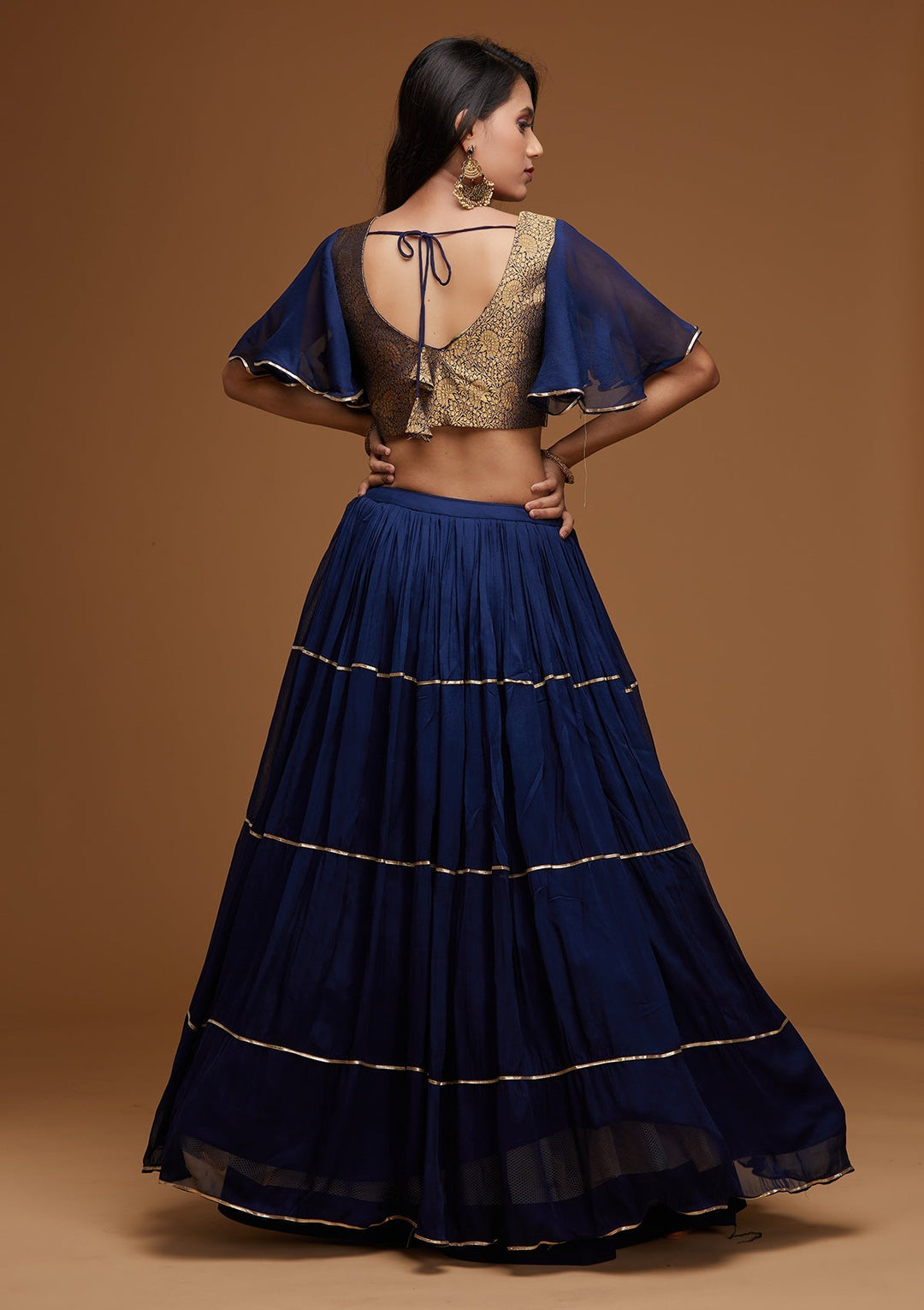Navy Blue Stonework Georgette Designer Lehenga - Koskii