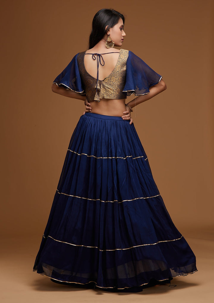 Navy Blue Stonework Georgette Designer Lehenga - Koskii
