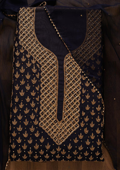 Navy Blue Stonework Georgette Unstitched Salwar Suit-Koskii