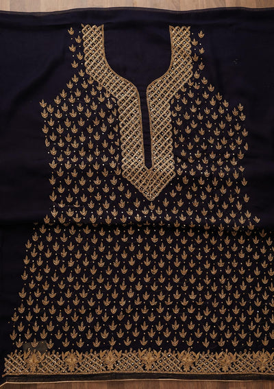 Navy Blue Stonework Georgette Unstitched Salwar Suit-Koskii