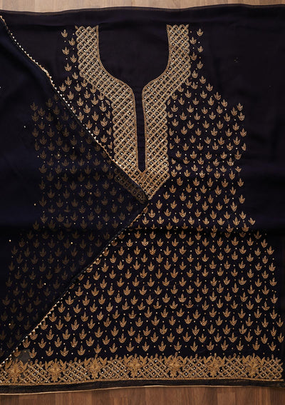 Navy Blue Stonework Georgette Unstitched Salwar Suit-Koskii