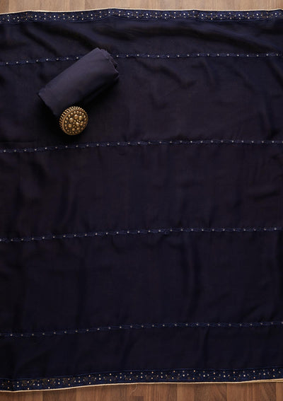 Navy Blue Stonework Georgette  Unstitched Salwar Suit - Koskii